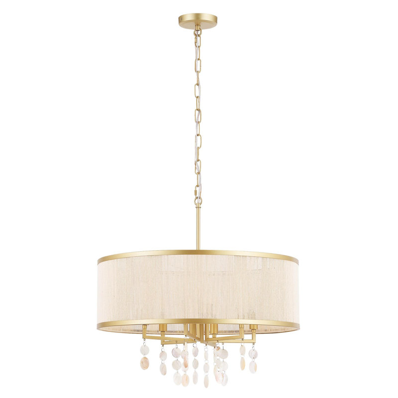 23.6" 6-Light Rope Drum Chandelier with Capiz Shell Accents