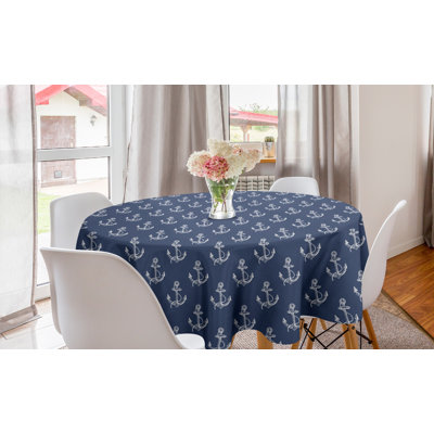 Ambesonne Nautical Round Tablecloth, Continuous Pattern Of Ship Anchor Silhouettes Marine Striped Design, Circle Table Cloth Cover For Dining Room Kitchen Decoration, 60", Slate Blue And Off White