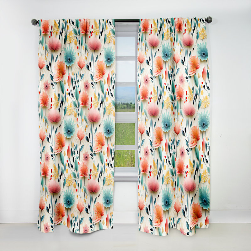 Composition de fleurs de couleur pastel botanique I - Panneaux de rideaux botaniques, L 52 po x L 108 po