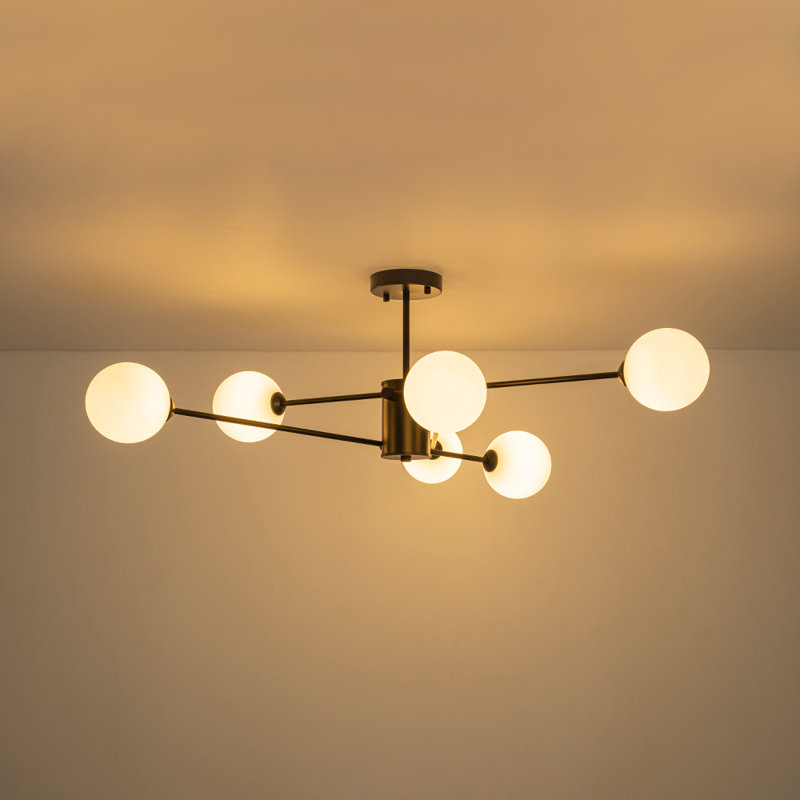 6 - Light Frosted Glass Semi-flush Mount, Matte Black