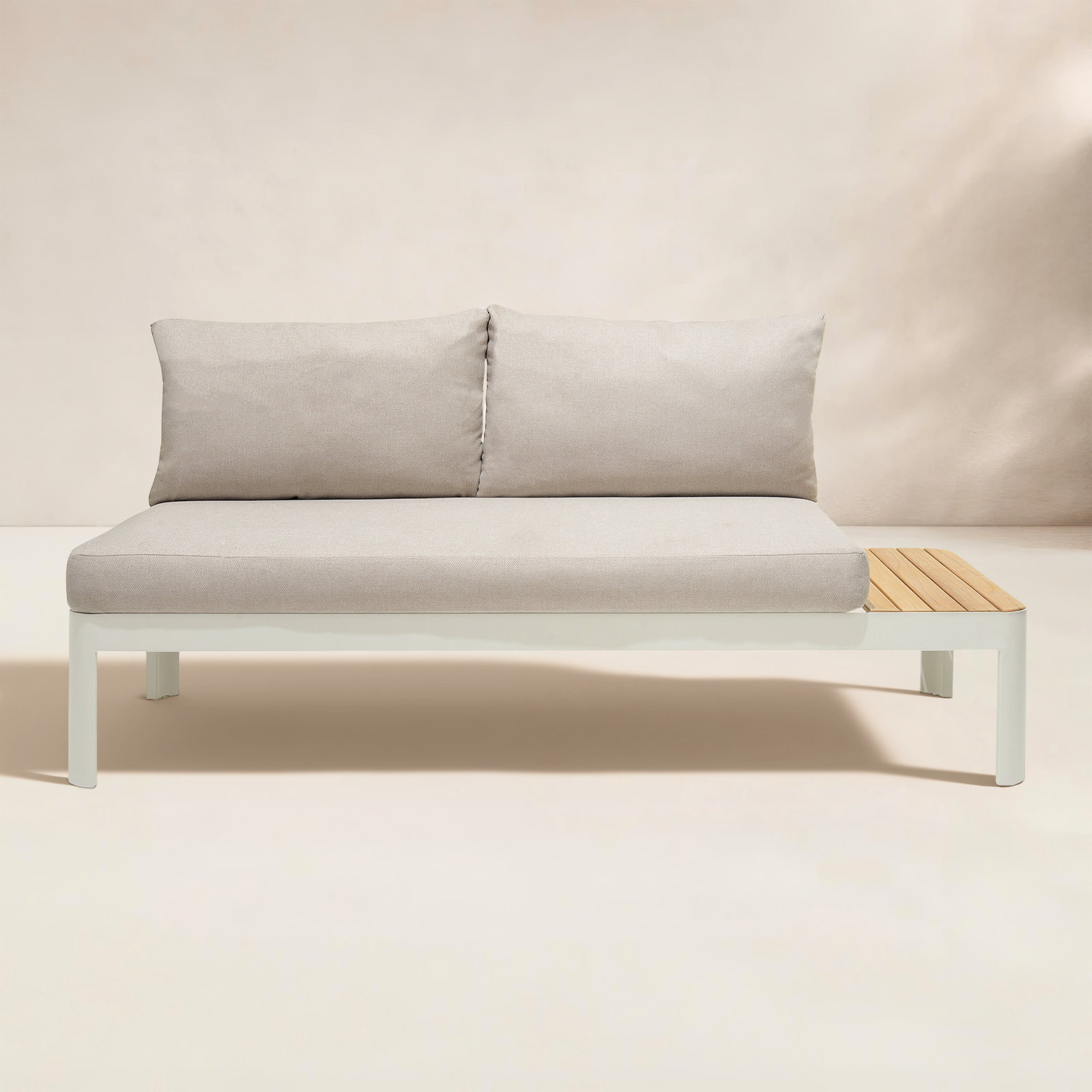 Brix 68" Teak Patio Loveseat, White Frame/Light Sand Cushion