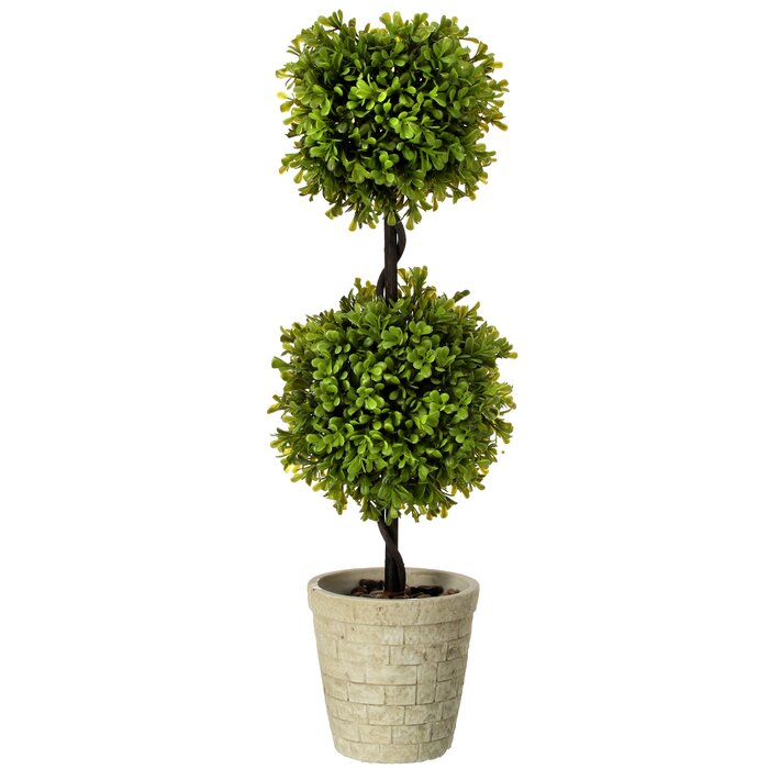 Charlton Home® 24'' Faux Boxwood Topiary in Wood Pot & Reviews | Wayfair