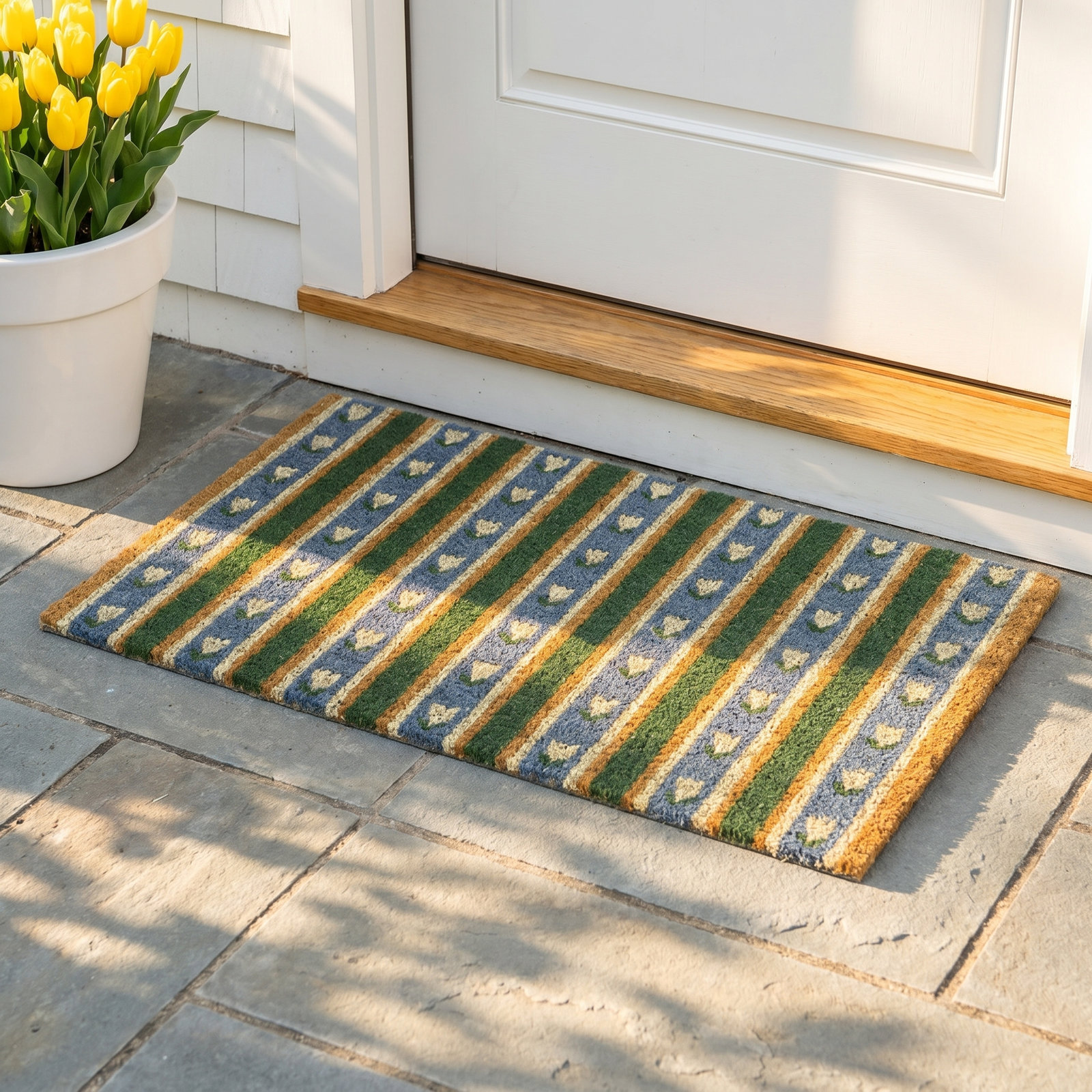 Floral Stripe Blue Classic Doormat