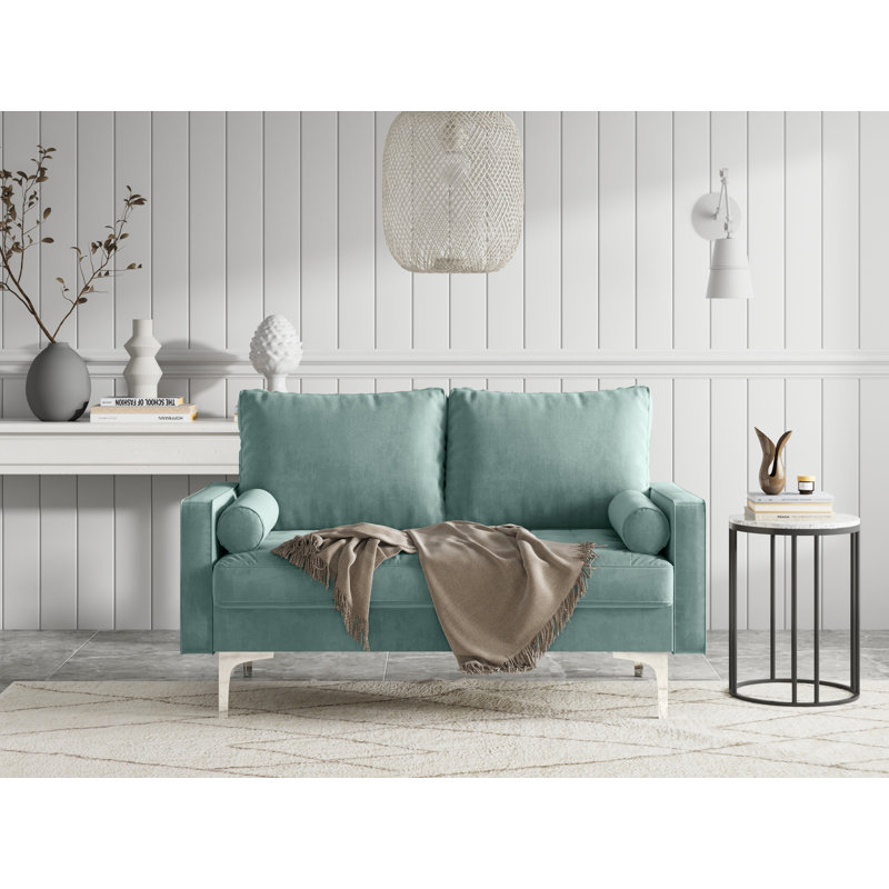Maeesha 58" Velvet Square Arm Sofa Loveseat, Aqua Turquoise Velvet