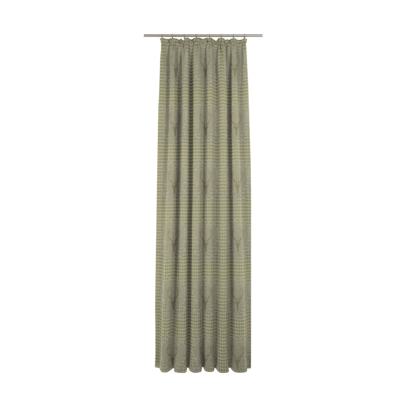 Devos Pencil Pleat Single Curtain, Opaque, Green/Grey, 132cm Width x 225cm Drop