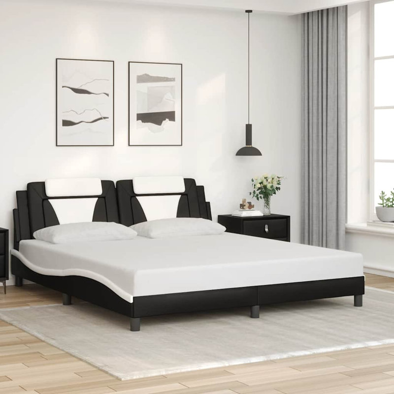  Cadre de lit «Viana» sans matelas noir et blanc 72 po x 83,9 po, Noir / blanc, Très grand californien