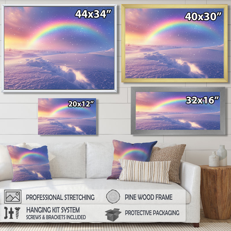Arc-en-ciel au-dessus de la toundra enneigée III - Décoration murale « Arc-en-ciel », H 30 po x l 40 po, Toile tendue
