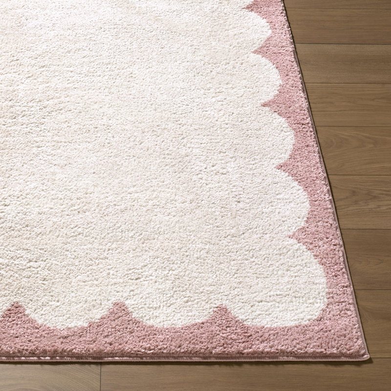 Tapis tissé à la machine Catrin, Rectangle 5 pi 3 po x 7 pi, Rose / Ivoire