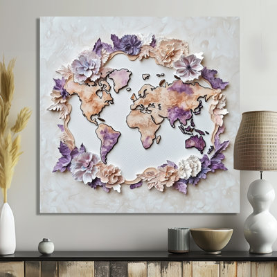 Lavender Map Of The Continents I - Modern Metal Wall Art, World Map Metal Print