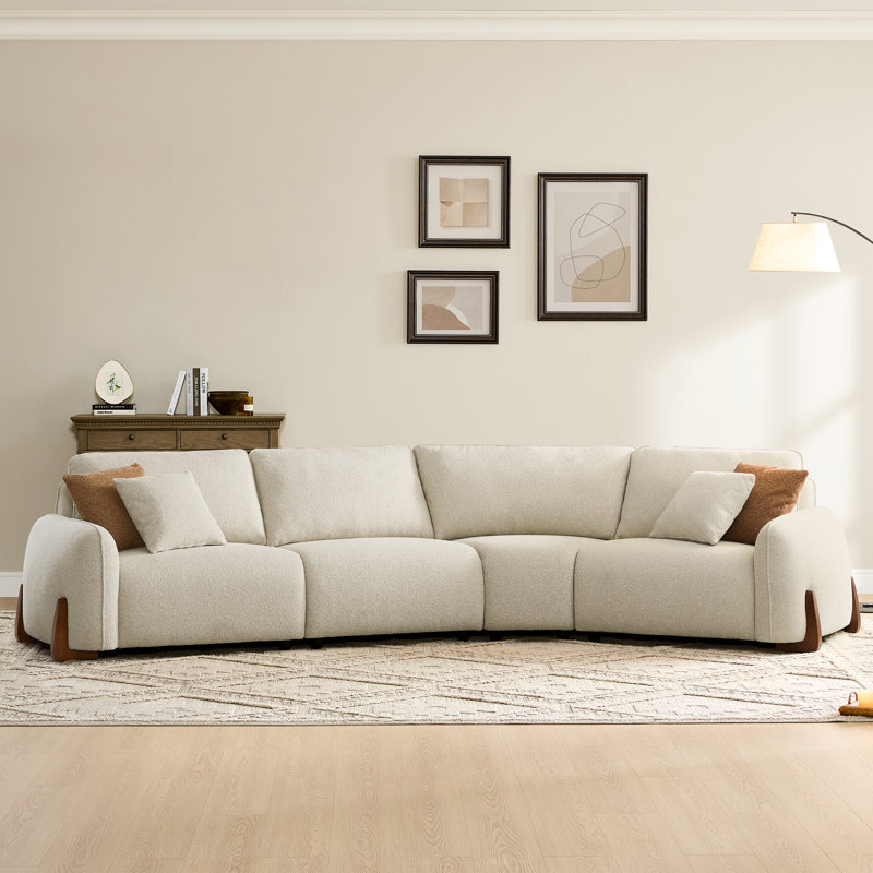  Canapé modulaire rembourré d'angle rembourré avec pieds en bois massif, Polyester sable, H 34,6 po x l 149,2 po x P 75,6 po