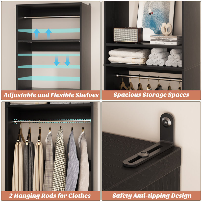 Seward  Wood Closet System With Hanging Rods, Black