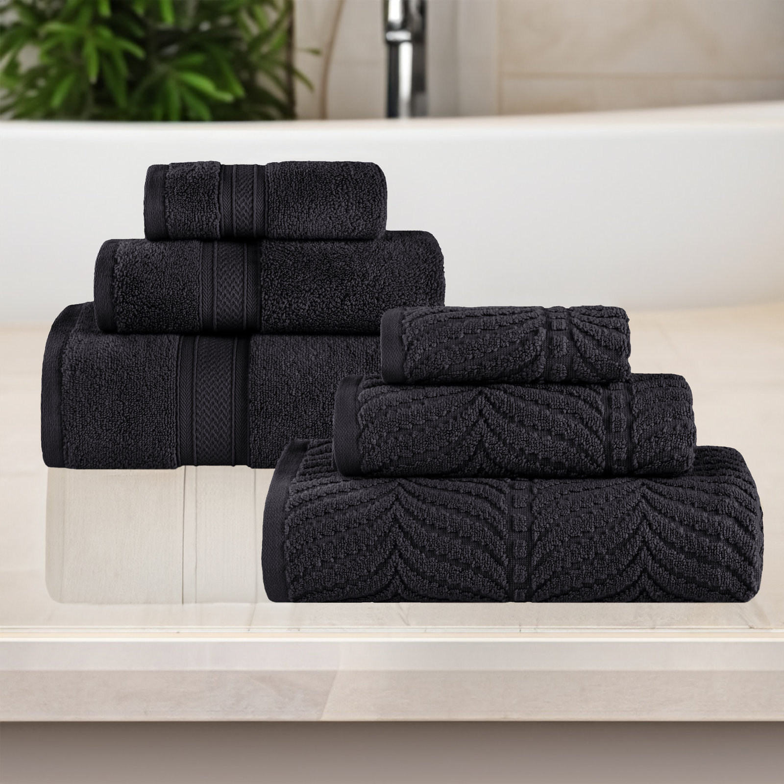 Amaretto 6-Piece Chevron Cotton Towel Set, Black