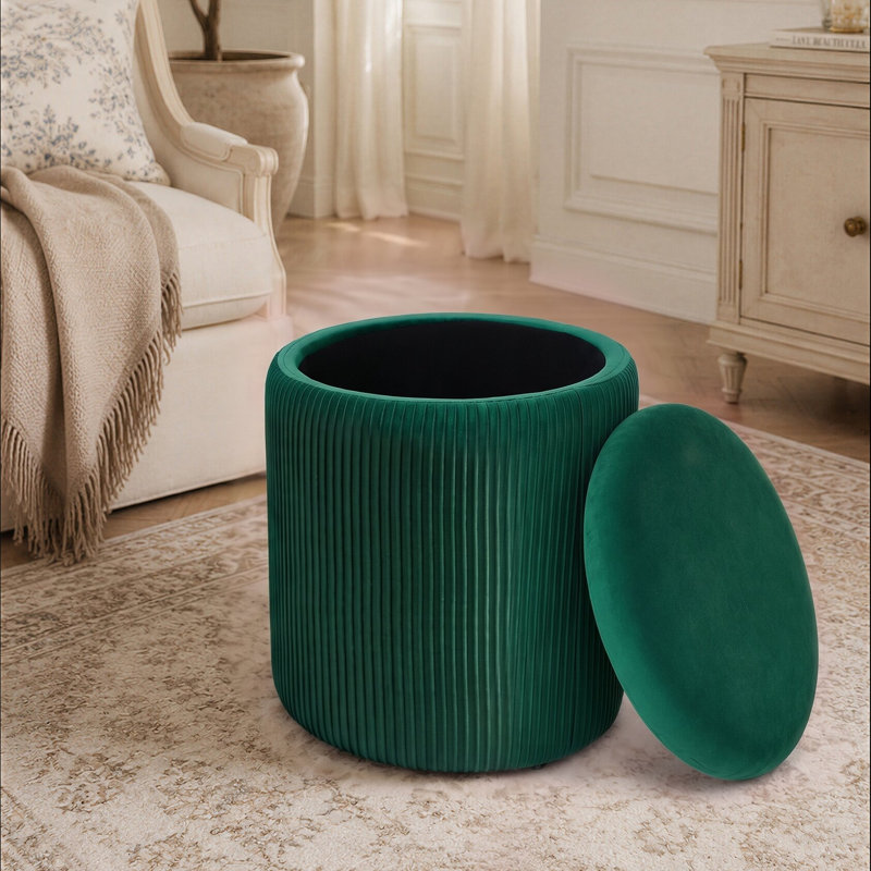 37.5cm Wide Velvet Cylinder Striped Standard Ottoman, Green