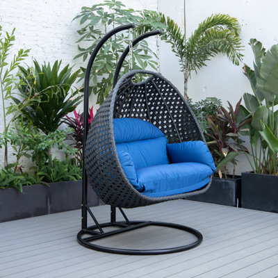 Mendoza 2-Person Wicker Outdoor Egg Chair with Stand & Cushions – UV-Resistant Double Hanging Swing Chair for Patio & Garden