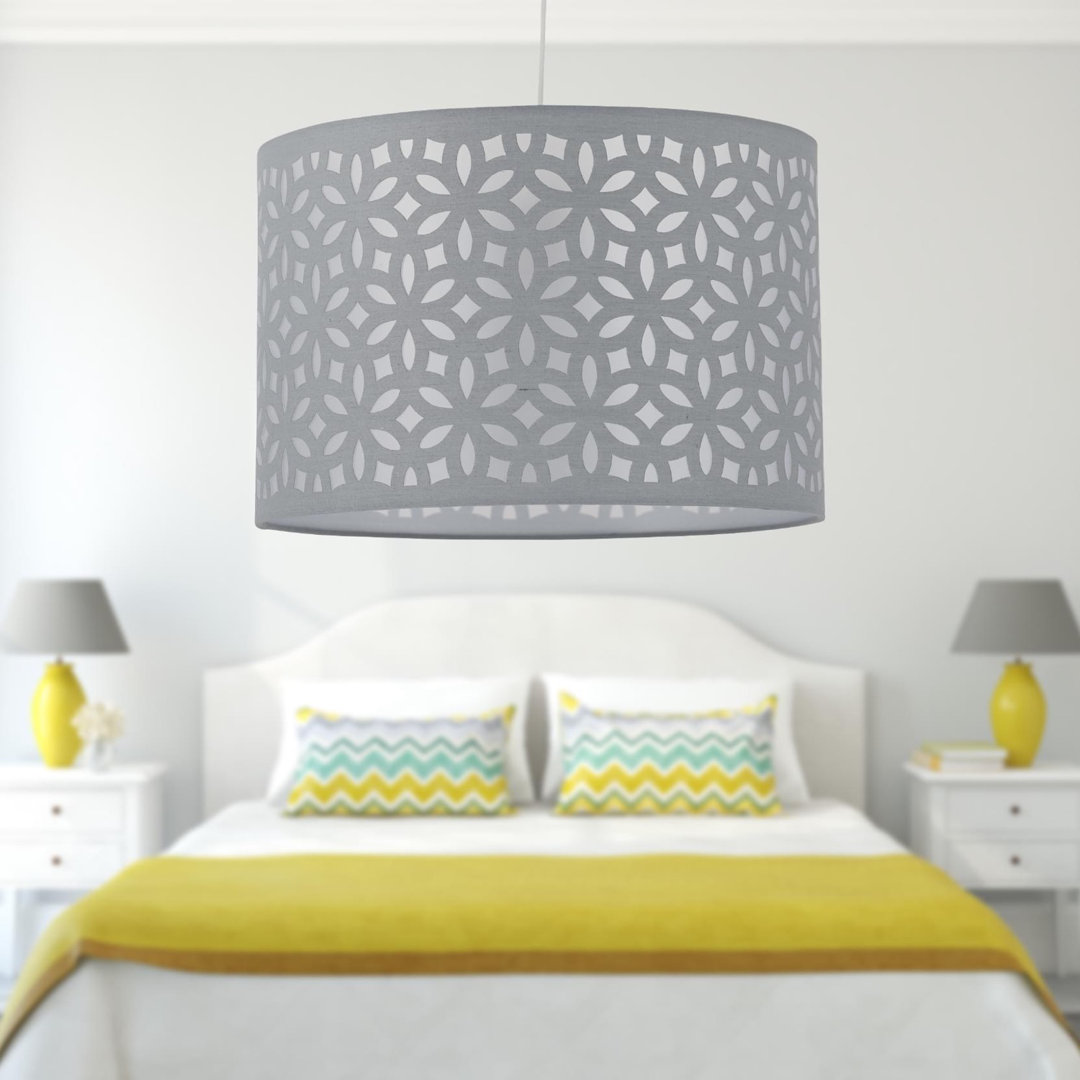 20cm H Cotton Drum Pendant Shade ( Uno ) in Grey