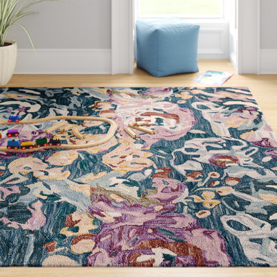 Laine touffetée à la main 85% Alilia Tapis floral 15% coton