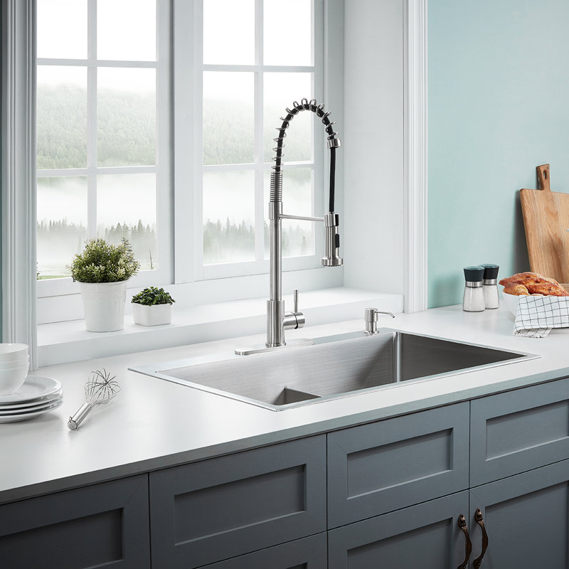 33 in. Double Bowl Drop-in or Undermount Kitchen Sink with Thin Divider, 2 hole