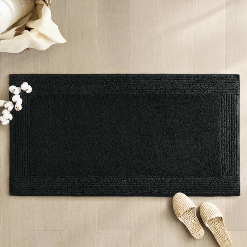 Tapis pour salle de bain 100% coton noir réversible 3000 g / m² 24 po x 44 po - dense et durable, lavable à la machine, doux et riche