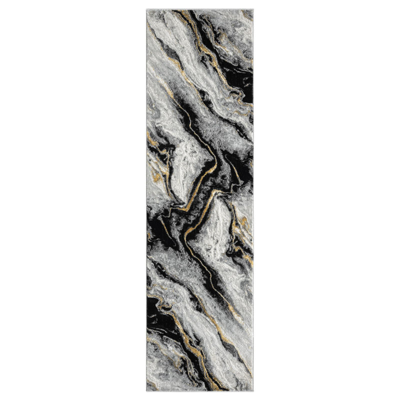 Nason Collection Abstract Grey/Gold Area Rug,, Runner 2'2" x 7'9"