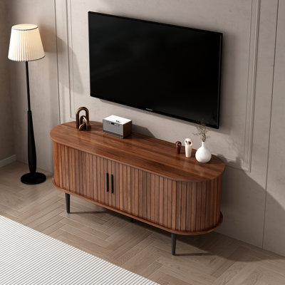 Meuble télé, console de télévision moderne de 47 po avec compartiment de rangement et porte coulissante, centre de divertissement pour jeux vidéo avec armoire pour salon, chambre à coucher, bureau