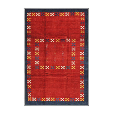 Tapis de zone rouge/jaune/gris contemporaine