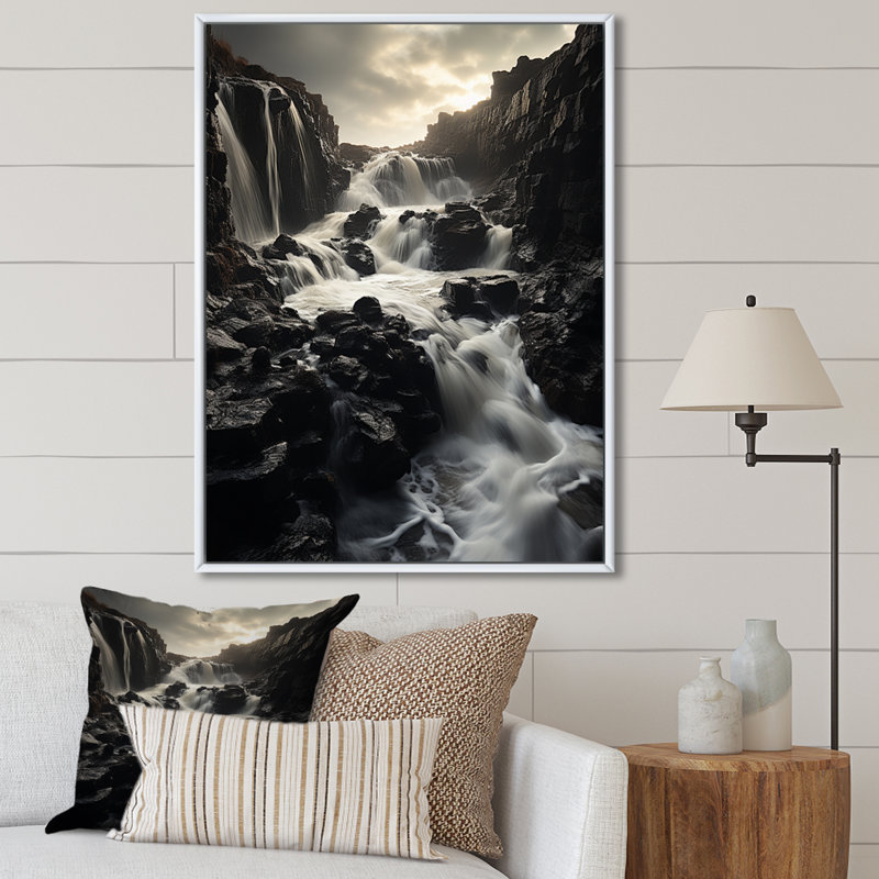 " Waterfall Enchanted Erosion ", 40" H x 30" W, Black Picture Framed