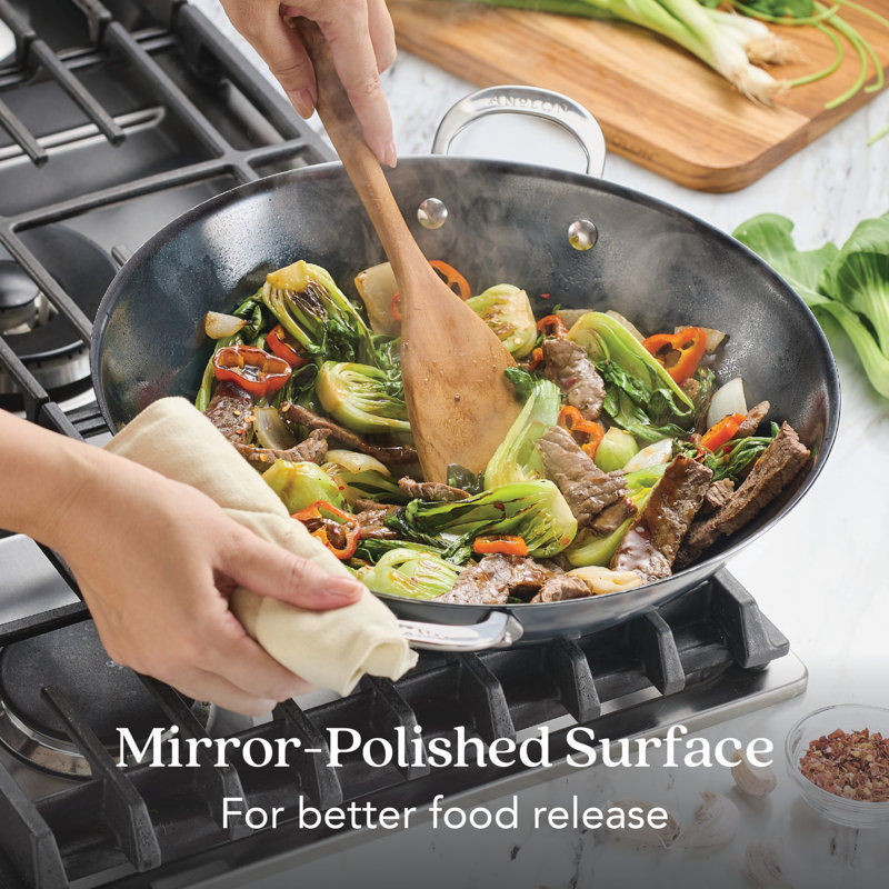 Anolon EverLast Carbon Steel Wok, 14-Inch, Black