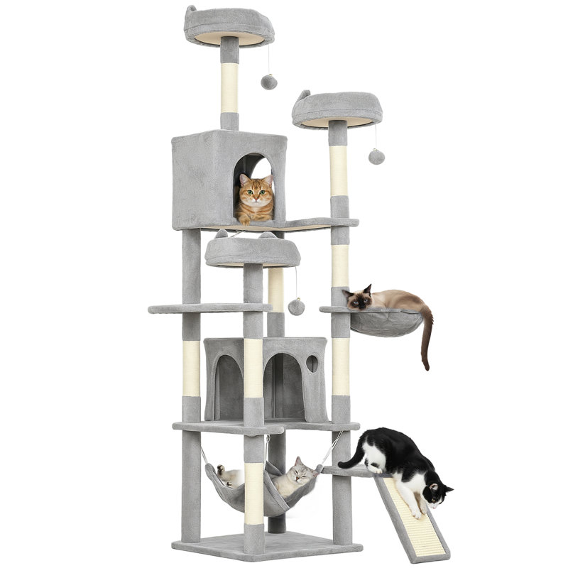 Arbre à chat, grande tour à chat 76 po avec poteaux à griffer, gris clair, Gris clair