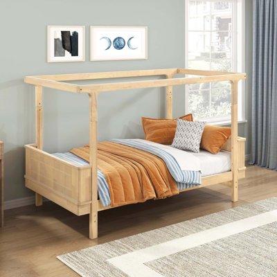 Rustic Industrial Twin Canopy Platform Bed with Durable Wooden Construction