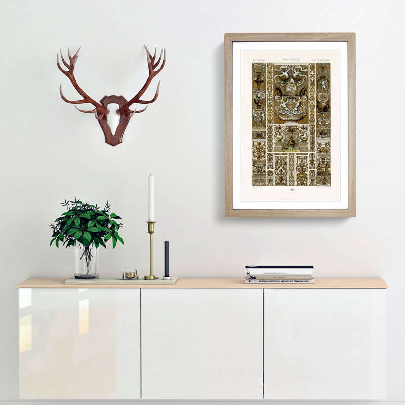 17th Century Pattern with Horses by Albert Racinet - Picture Frame Painting Print, Oak Framed, 87cm H x 62cm W x 2cm D