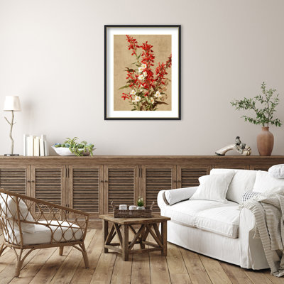 «Cardinal Flowers» par Ellen Thayer Fisher, reproduction d'art encadrée sur bois