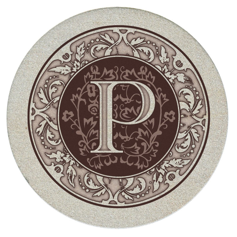 Ensemble de 4 sous-verres en grès naturel Lettre monogramme, P