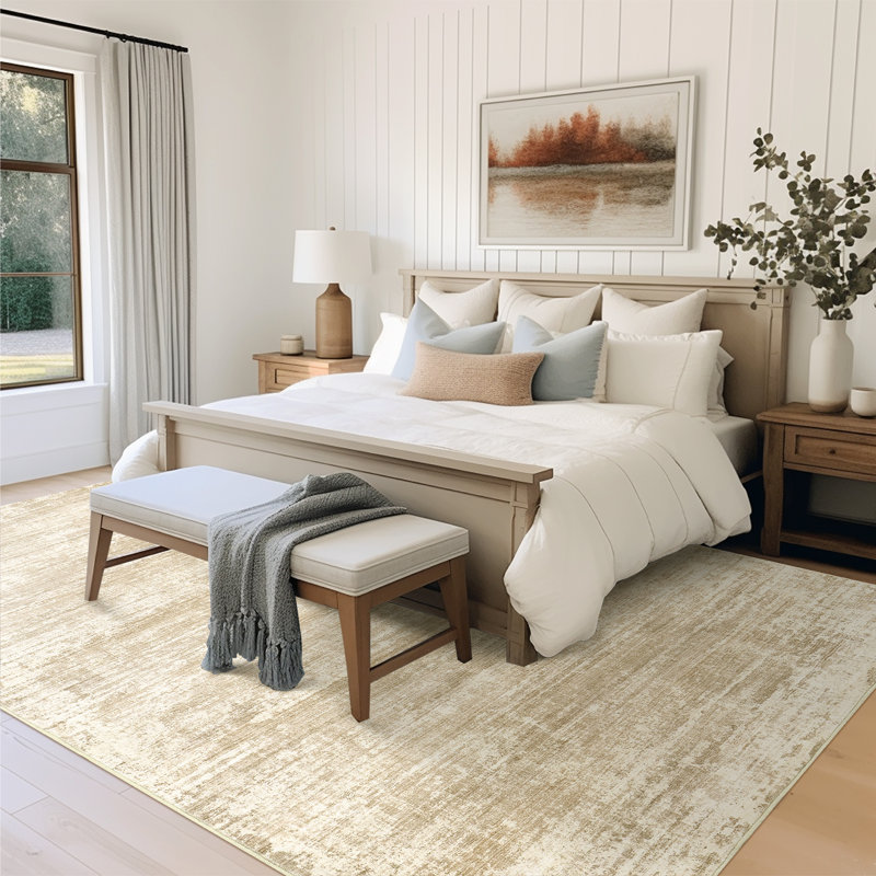 Distressed Abstract Non Slip Washable Area Rug(4'X6', Brown), Rectangle 4' x 6'
