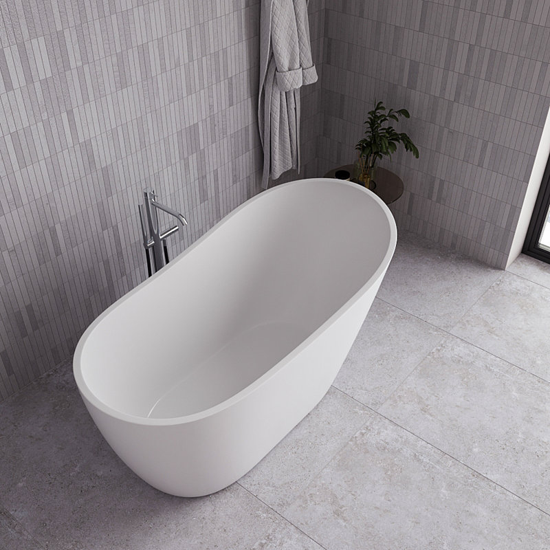 Baignoire autoportante blanche lustrée 55 "avec drain interne Streamline, Chrome poli