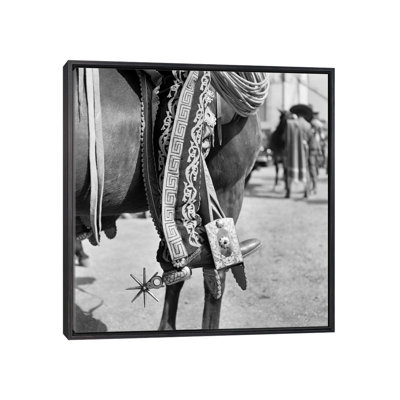 " 1930s Detail Of Traditional Charro Cowboy Costume Embroidered Chaps Spurs Leather Boots In Horses Stirrup Mexico "