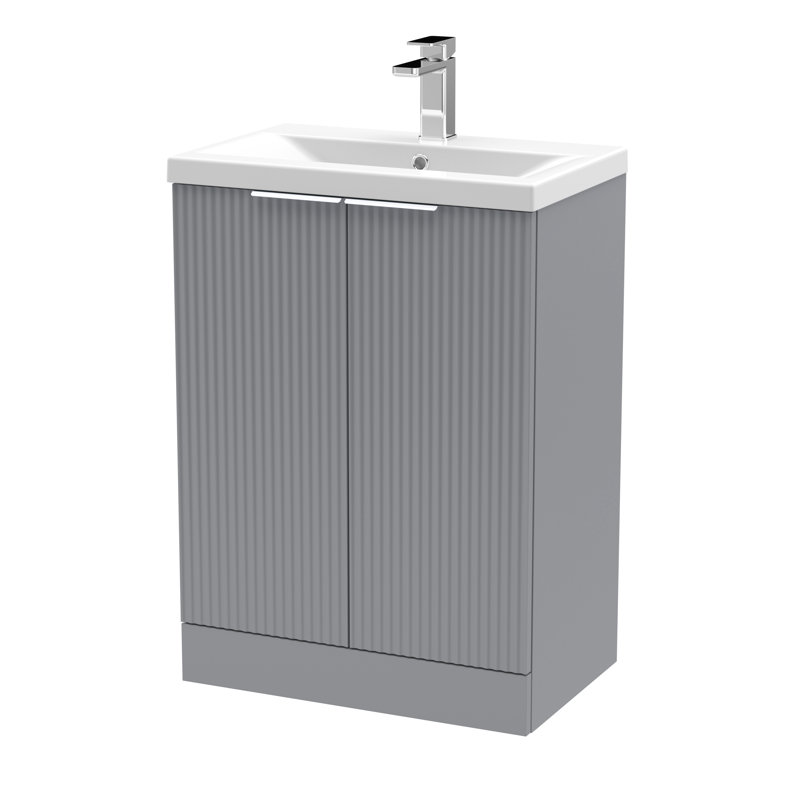 Fluted 610mm Single Bathroom Vanity with Drop In Vitreous China Basin, Satin Grey