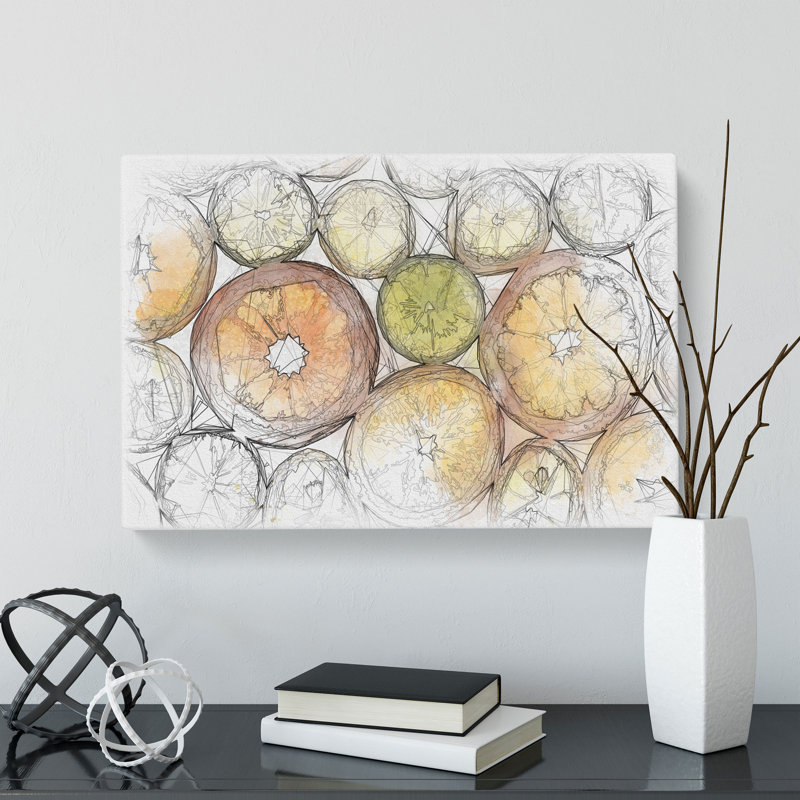 Sliced Citrus Fruit Sketch - Wrapped Canvas, 50cm H x 76cm W x 3cm D