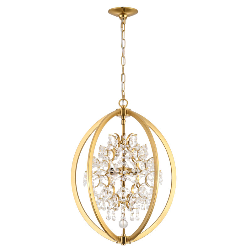 Raymonde 4 Light Cage Chandelier with Clear Crystal Accents, Antique Brass