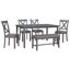 Ensemble de 6 tables de salle à manger en bois, 4 chaises en tissu et banc-1020208822