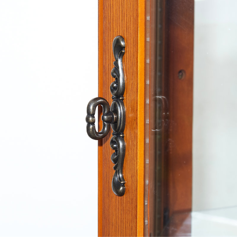 Vitrine réglable avec tablette éclairée, dossier en miroir, présentez vos étagères patrimoniales, Chêne