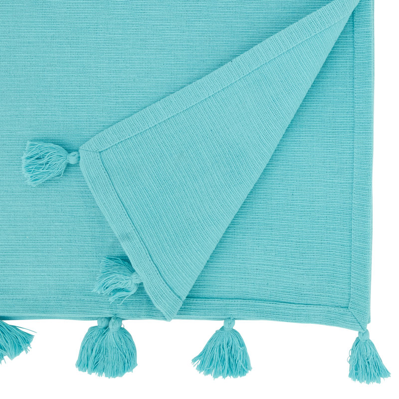 Turquoise Cotton Modern Minimalist Tassel Table Runner