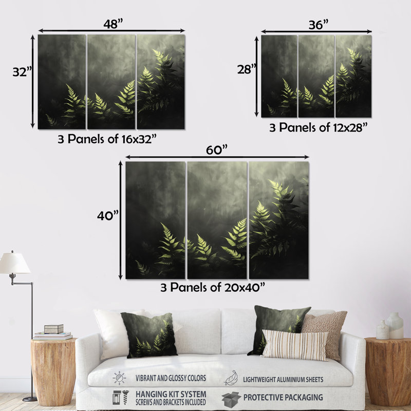 Novak - ensemble d'art mural fougères, 28" H x 36" W x 1" D, Métal métal