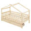 Lit simple en bois pour lit simple - deux tiroirs peu encombrants, bois massif, finition naturelle, têtes de lit incluses avec rangement en bois