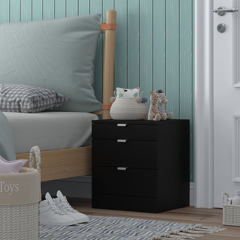 Marlyne 40cm W Manufactured Wood Bedside Table, Black
