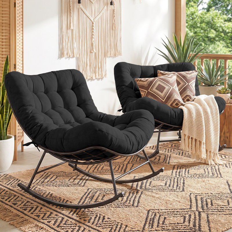 Ensemble de chaises berçantes surdimensionnées pour 2 personnes avec coussins de 6,8 po Constantino, Noir