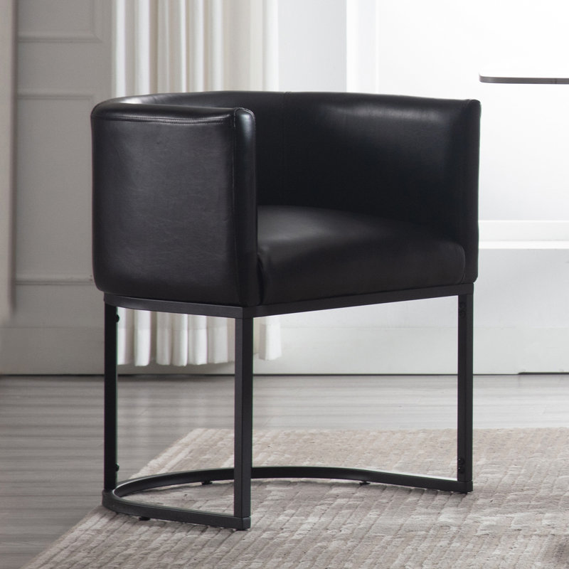 Upholstered Faux Leather Dining Chairs Modern Arm Chairs, Cream, 2