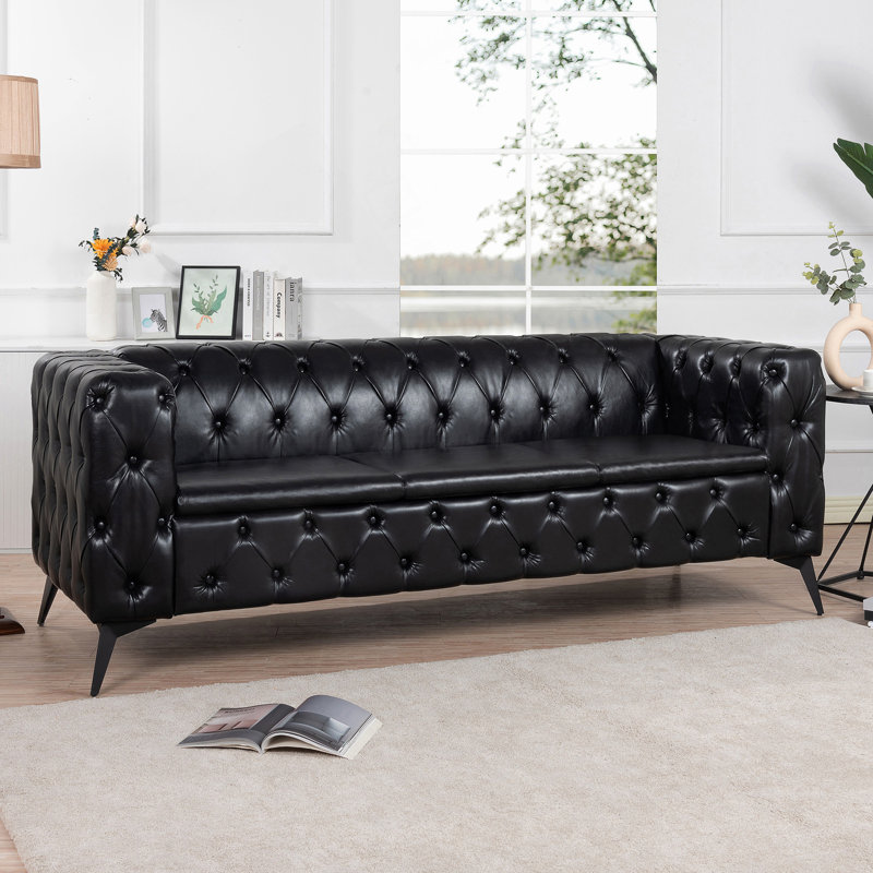 Canapé à accoudoirs carrés de 84,06 po de largeur avec coussins amovibles pour un maximum de confort et de style, Noir