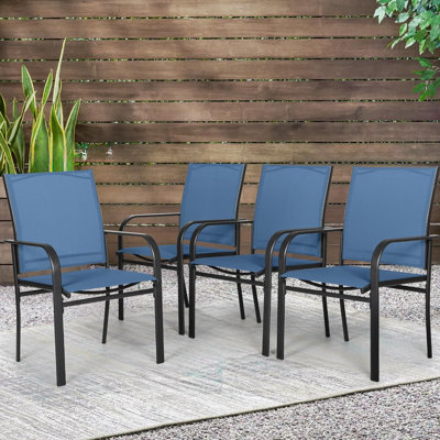 Ensemble de 4 fauteuils de salle à manger d'extérieur avec tissu en polyester enduit de PVC et structure en fer forgé