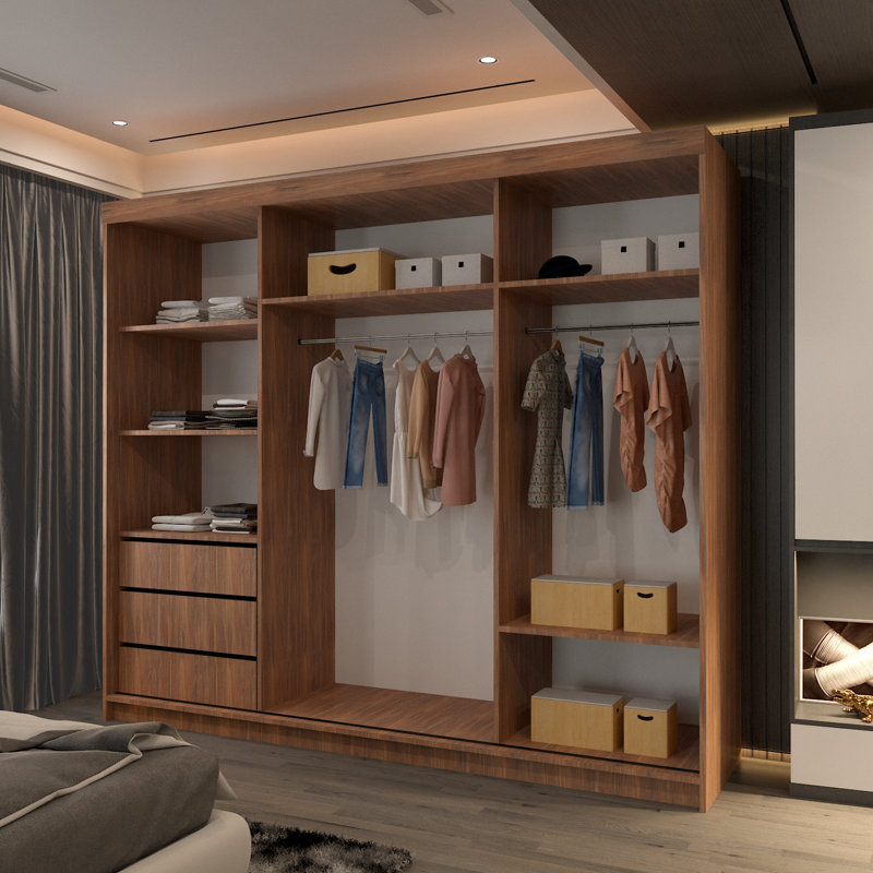Chuipek 3 Door Manufactured Wood Wardrobe, Walnut