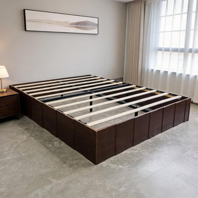 Cadre de lit plateforme pleine grandeur, structure à lattes robustes, aucun sommier requis pour la chambre à coucher, noyer